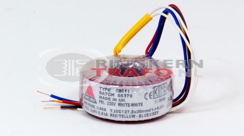 Ringkerntrafo 08011: 230V / 2x9V 15VA